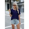 Women's V - Neck Puff Short Sleeve Jacquard Top, Casual Loose Fit Tee - 3 of 4