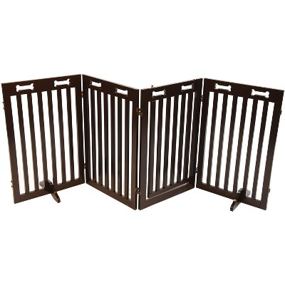 Dark Brown Freestanding Wood Dog Gate with Walkthrough Door