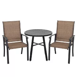3pc Outdoor Metal Dining Set with Arm Chairs - Brown - NUU GARDEN
