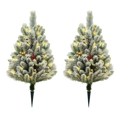 PortoAlegre 2er Set Künstlicher Weihnachtsbaum mit Erdspieß, 75cm Beflockter Künstlich Christbaum
