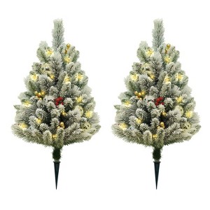 PortoAlegre 2er Set Künstlicher Weihnachtsbaum mit Erdspieß, 75cm Beflockter Künstlich Christbaum - 1 of 4