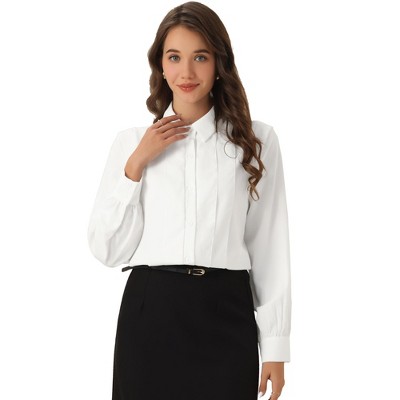 INSPIRE CHIC Women's Pleated Collared Long Sleeve Dressy Office Blouse