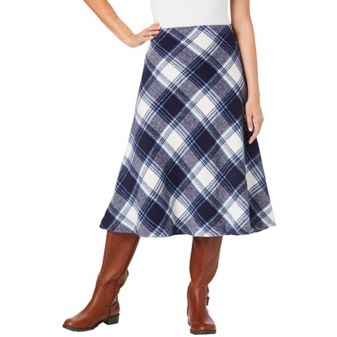 Woman Within Women s Plus Size Back elastic Plaid Skirt 5x Navy Plaid Target