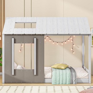 Twin Size Platform Bed With Roof And Window House Bed Frame, No Box Spring Required Twin Size Bedframe For Bedroom, Children's Room, Kids Room - 1 of 4