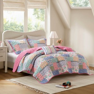 4-Piece Full/Queen 4pcs Quilt Set,Pink - 1 of 4