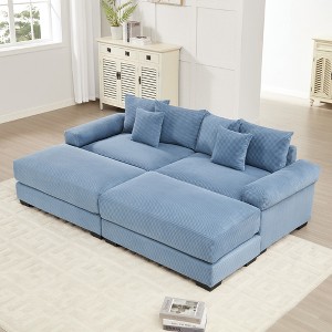 Oversized 92" Corduroy Cloud Modular Sectional Sofa Bed with Thick Cushion and 2 Movable Ottoman, 4-Piece Free combination Sofa - 1 of 4