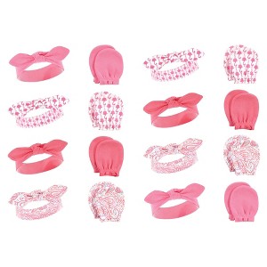 Hudson Baby Infant Girl 16Pc Headband and Scratch Mitten Set, Flamingo, 0-6 Months - 1 of 2