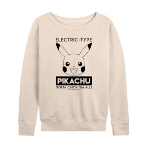 Women's - Pokémon - Pikachu Electric Type Lightweight French Terry Wide Neck Long Sleeve Shirt - 1 of 4