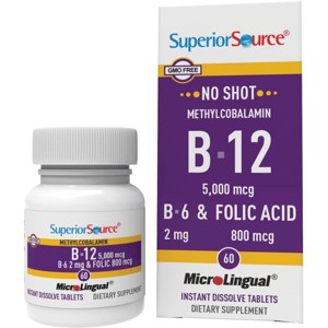 Superior Source B-12 Methylcobalamin with B-6 & Folic Acid 5,000mcg 60 Tablets - 1 of 2