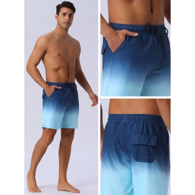 Мужские брюки INSPIRE CHIC Men's Gradient Color Drawstring Elastic Waist Lining Summer Swimming Trunks Light Blue 30 — фото 5