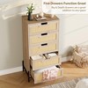 Natural Rattan 5 Drawer Dresser, Oak Wooden Chest of Drawer with Solid Metal Legs, Farmhouse Storage Cabinet for Bedroom, Living Room, Entryway - 4 of 4
