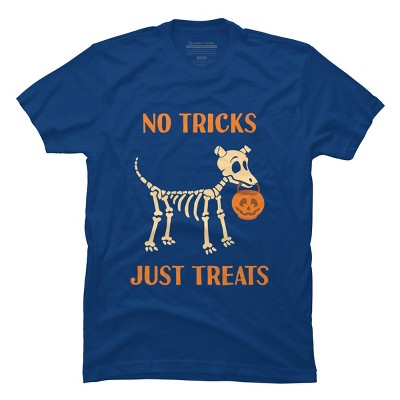 Men's Design By Humans No Tricks Just Treats Cute Halloween Dog Skeleton By rawresh6 T-Shirt
