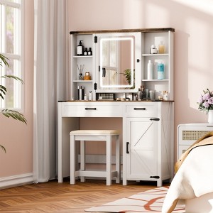 GlasFlength Vanity Tables Modern Makeup Table with Sleek Storage for Bedroom or Dressing Area, White,39.4”*15.7”*56.7" - 1 of 4