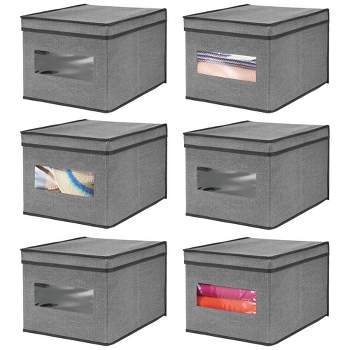 mDesign Large Fabric Closet Storage Box, Window/Lid, 6 Pack, Dark Gray/Black