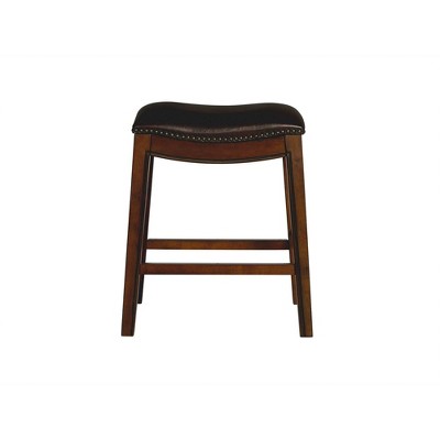 Bowen 24" Brown Wood and Faux Leather Backless Stool