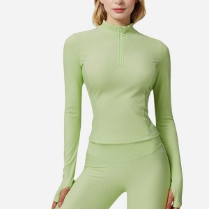 Anna-Kaci Active Women's Long Sleeve Fitted Ribbed Knit Top with Zip Collar and Thumbhole Cuffs - 1 of 4