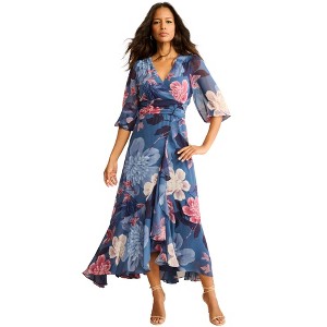 Roaman's Women's Plus Size Overlay Ruffle Maxi Dress - 1 of 3