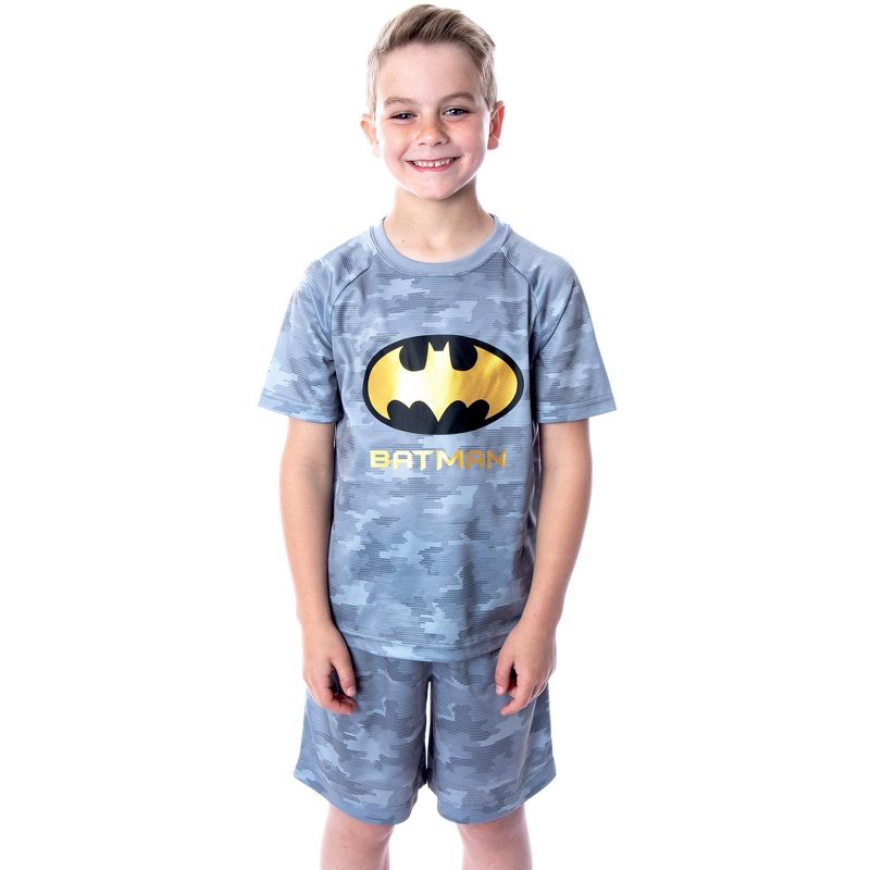 DC Comics Boys' Justice League Digital Camo Batman 2 PC Pajama Set Grey, 1 of 6