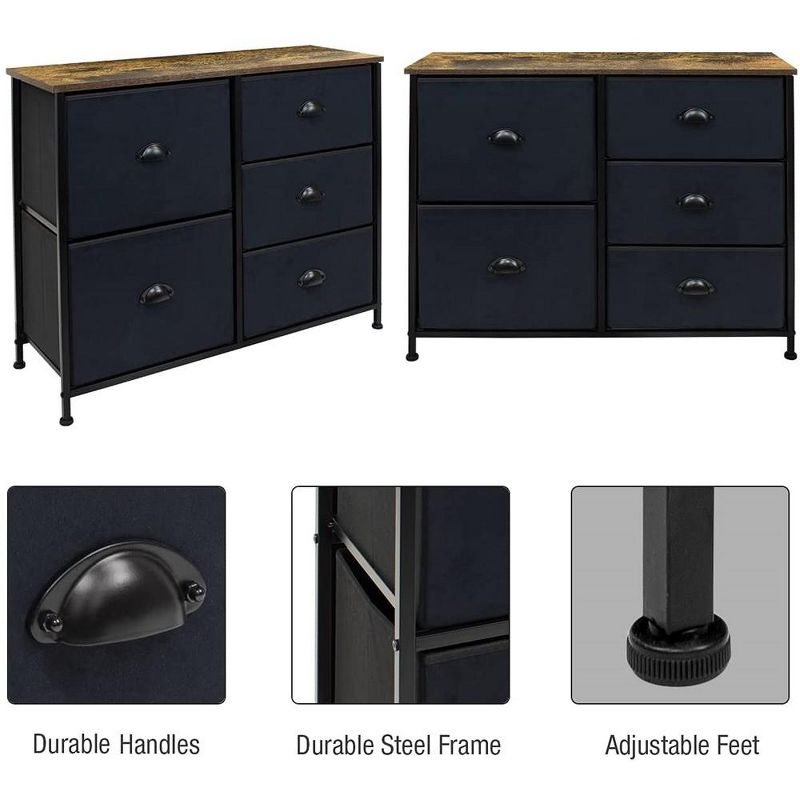 Sorbus  Dresser with 5 Drawers - Storage Chest Organizer with Steel Frame, Wood Top, Handles, Fabric Bins, 6 of 9