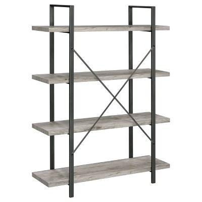 Pearl Silver 55" Transitional 4-Shelf Bookcase with Cross-Back Design