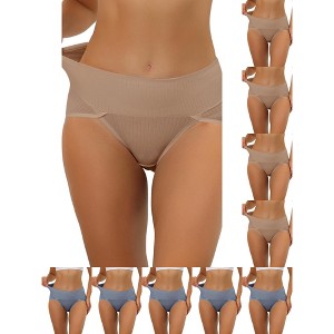 INSPIRE CHIC Women's Hi-Cut Ribbed High Waist Tummy Control Available in Plus Size Briefs 10 Packs - 1 of 4