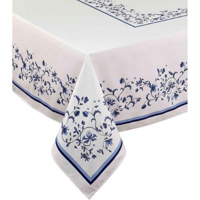 Blue and White Floral Cotton Polyester Tablecloth