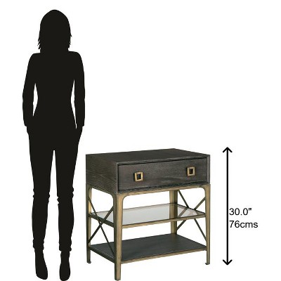 Transitional Brown and Gold Single Drawer Nightstand with Metallic Accents