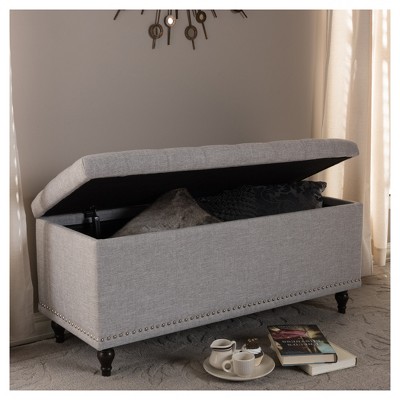 Kaylee Modern Classic Button-Tufted Storage Ottoman in Grayish Beige
