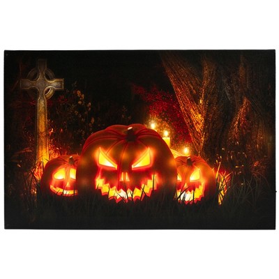 Northlight LED Lighted Jack-O-Lanterns in Cemetery Halloween Canvas Wall Art 23.5" x 15.5"