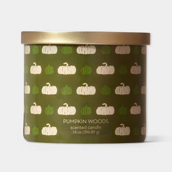 14oz Pumpkin Woods Jar Green and Ivory Pumpkins with Lid Halloween Candle Off-White - Hyde & EEK! Boutique™