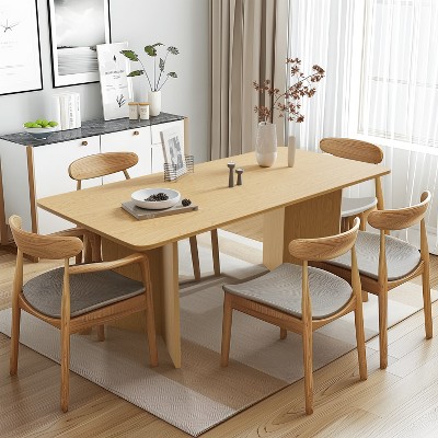 SpassWay 30"H Modern Wood Dining Table Kitchen Table Conference Table Gaming Table with Double Pedestal Walnut/Black/Natural Wood
