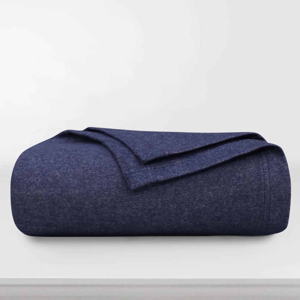 Tribeca Living Twin/Twin Extra Long German Cotton Oversized Blanket Heather Navy Blue