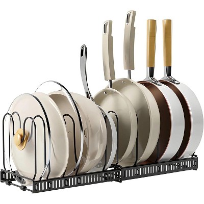LunaLulinlk Pots and Pans Organizer,Expandable Pot Lid Holder 10 Adjustable Compartment Rack for under Cabinet