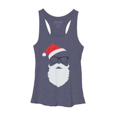 Women's Design By Humans Hipster Santa Face with Hat beard & Glasses Christmas By TronicTees Racerback Tank Top