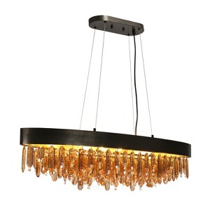 LNC Palicourea 10-Lights 41.5" Mid-Century Modern Luxury Oval Crystal Kitchen Island Lights, Black and Gold - 1 of 4