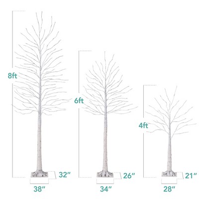 Set of 3 White LED Lighted Birch Trees for Indoor/Outdoor