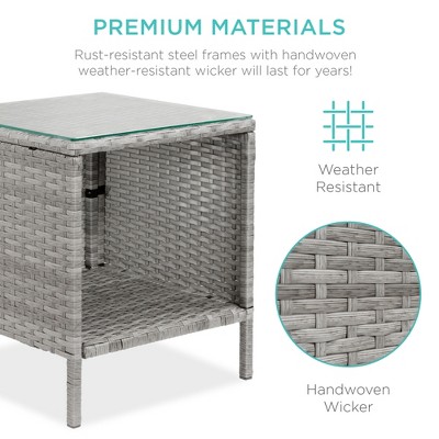 Gray Wicker 3-Piece Outdoor Bistro Set with Cushions and Glass Tabletop