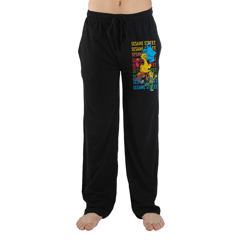 Run Run Sesame Street Men's Black Graphic Sleep Pajama Pants, 1 of 3