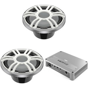 Hertz Venezia V1 Monoblock Subwoofer Marine Amplifier with 2 HMS 12 S2-LD-SW 12" 2 Ohm Marine Subwoofer with RGB LEDs, White Sport Grille - 1 of 4