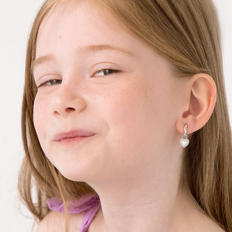 Girl's CZ Heart Dangle Huggie Hoop Sterling Silver Earrings - In Season Jewelry, 4 of 7