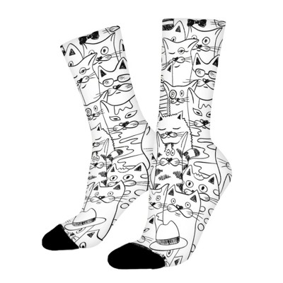 Humor Kitty Animal Women Printed Crew Socks Funny Funky Socks Soft Polyester Novelty Gifts for Artists Men