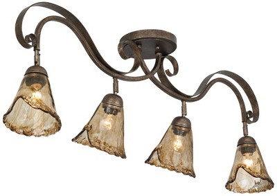 Bronze 4-Light Ceiling Track Fixture with Amber Glass Shades
