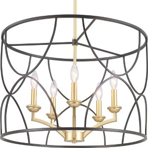 Progress Lighting Landree 5-Light Chandelier, Black Steel, Brushed Brass Inner Cluster, Modern Luxury Style - 1 of 4