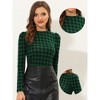 Allegra K Women's Round Neck Long Puff Sleeves Knit Plaid Top - 2 of 4