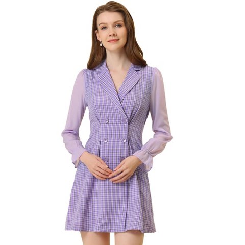 Женские платья INSPIRE CHIC Women's Notched Lapel Long Sleeve Elastic Cuff Blazer Dress Small Purple