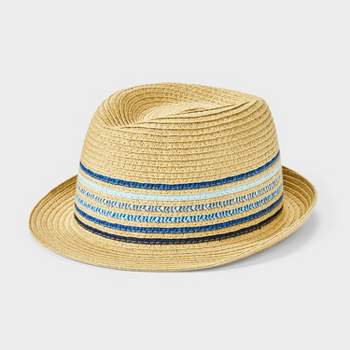 Kids' Straw Striped Fedora Hat - Cat & Jack™ Off-White/Blue