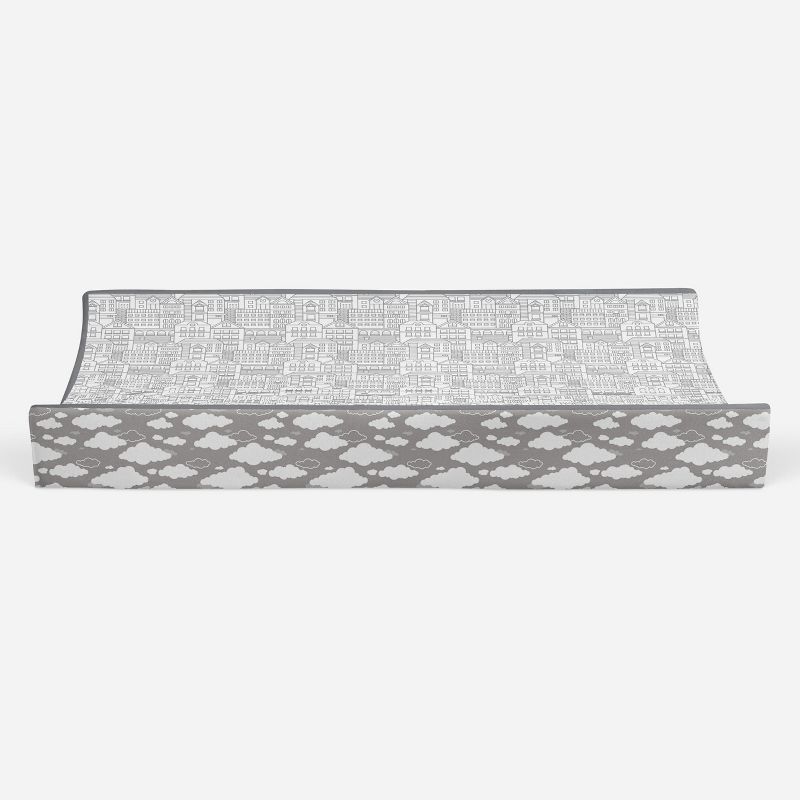 Bacati - Clouds in the City Gray Cityscape Quilted Changing Pad Cover, 5 of 10