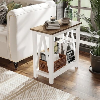 GDFStudio Claudia Farmhouse End Table with Lower Shelf