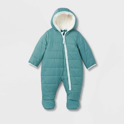 Image of Baby Long Sleeve Bunting Snowsuit - Cat & Jack™ Teal Green 3M