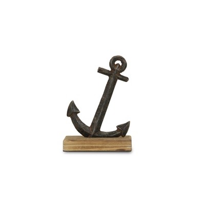 Cheung's Ripplesong Cast Iron Anchor & Wood Base Decor